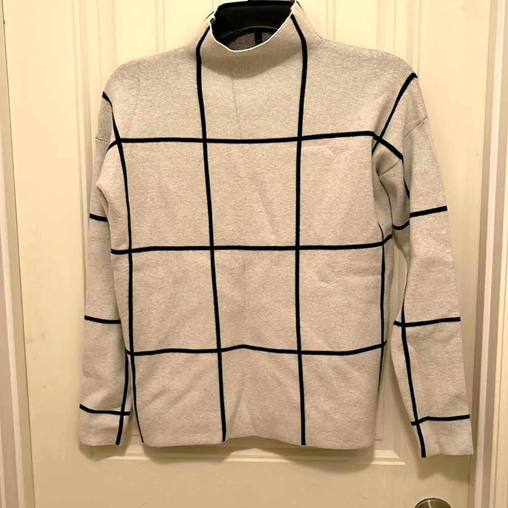 Cynthia Rowley Sweater women XS white & black Mock Neck long sleeve stripes